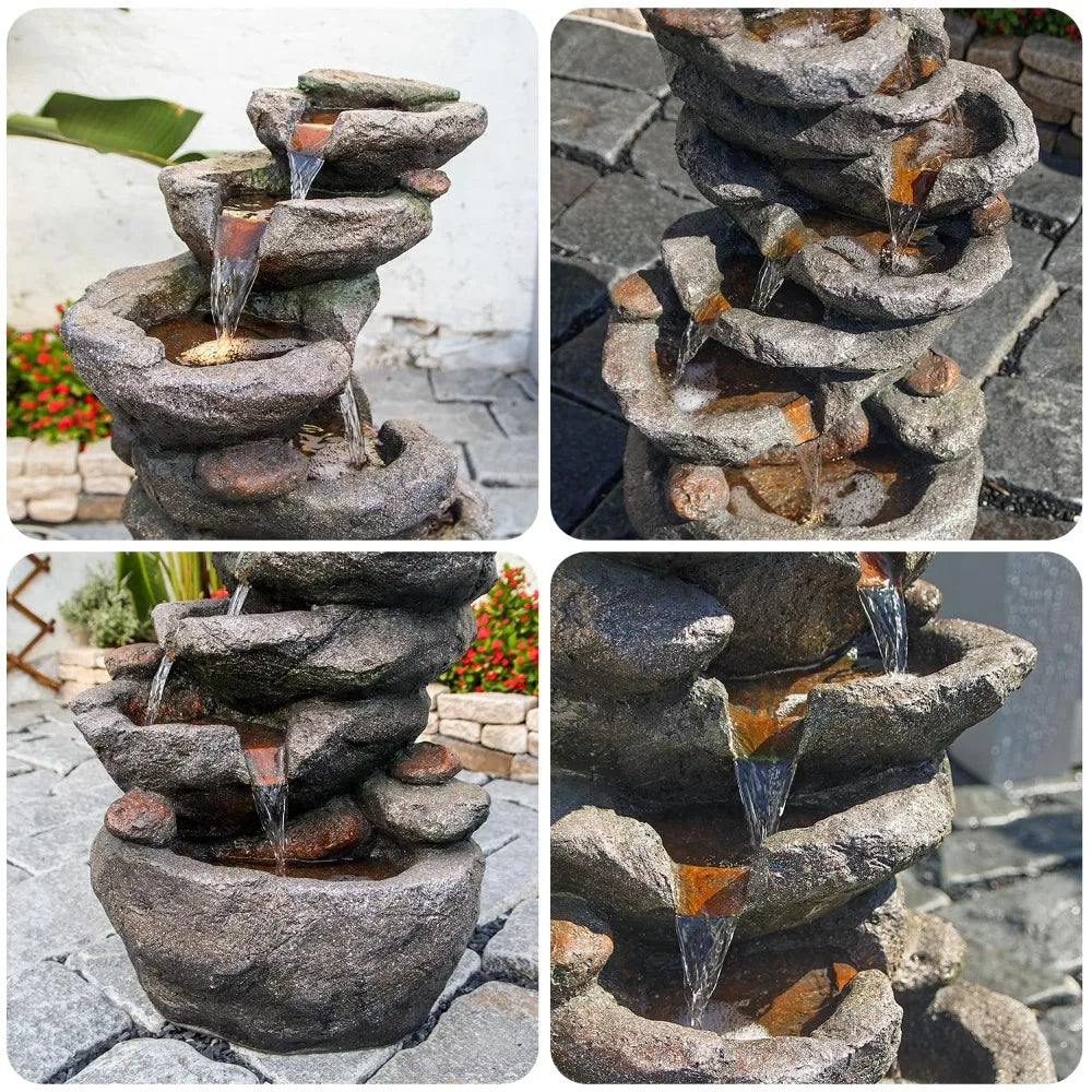 10 Tier Cascading Rock Water Fountain Outdoor Garden Decor