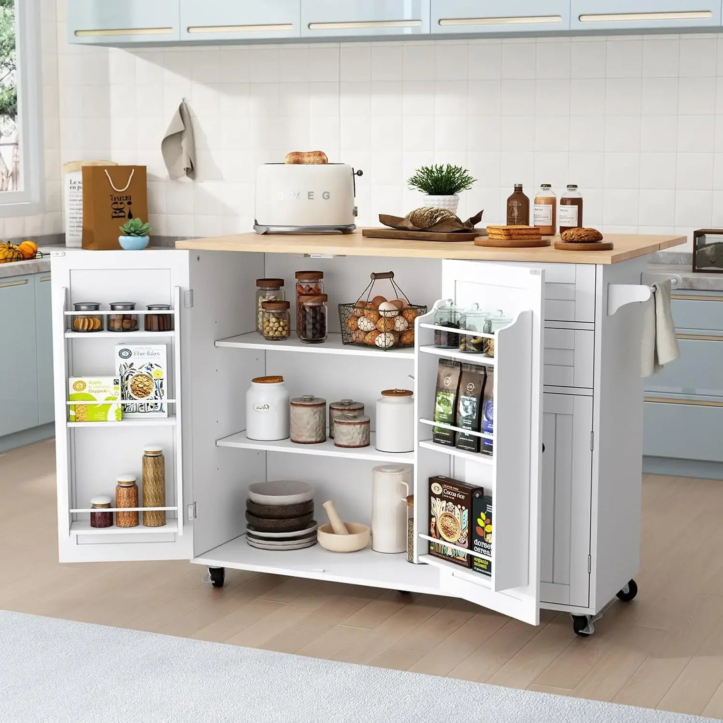 Kitchen Island With Storage Rolling Cart Drop Leaf Bar Countertop