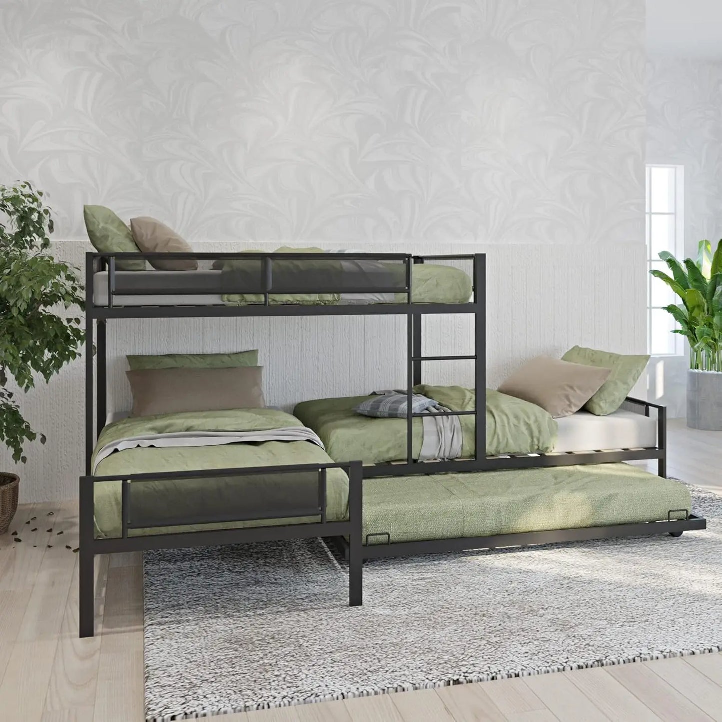 L Shaped Triple Bunk Bed With Trundle Metal Quad Bunks