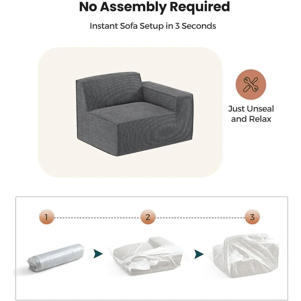 L Shaped Modular Sofa In Corduroy Fabric With High Back