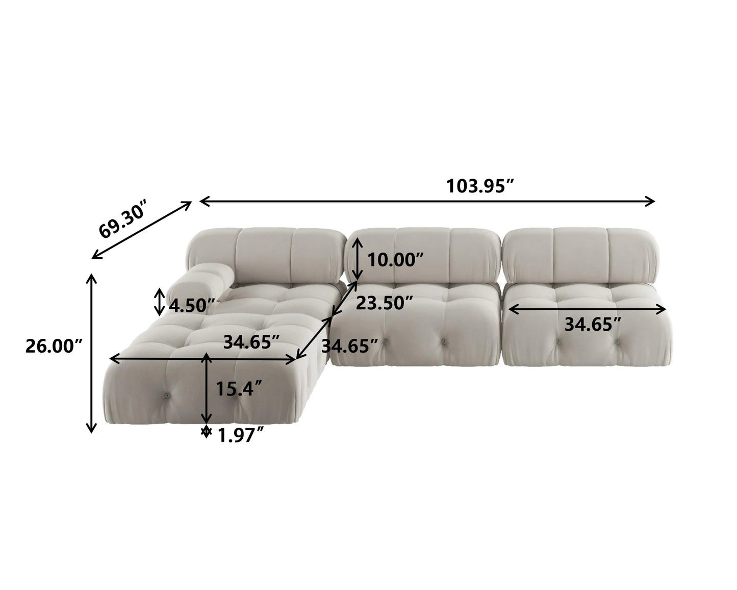 Sdorens L-Shaped Velvet Sectional Sofa With Reversible Ottoman