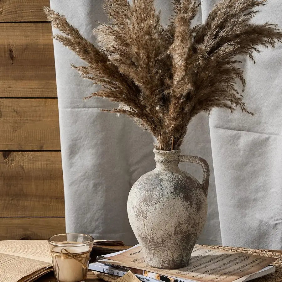 Ceramic Rustic Farmhouse Vase With Handle Porcelain Decorative