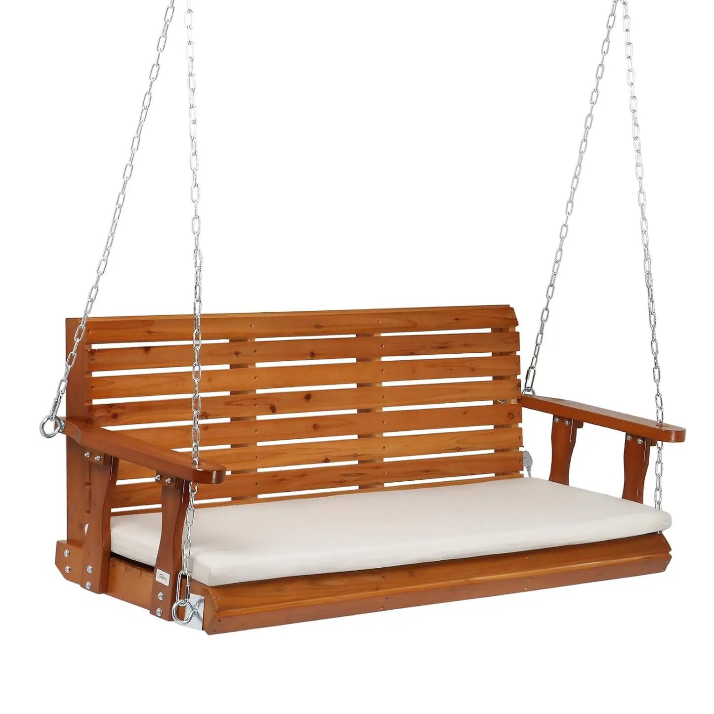 Farmhouse Wooden Hanging Porch Swing Bench With Extra Cushion