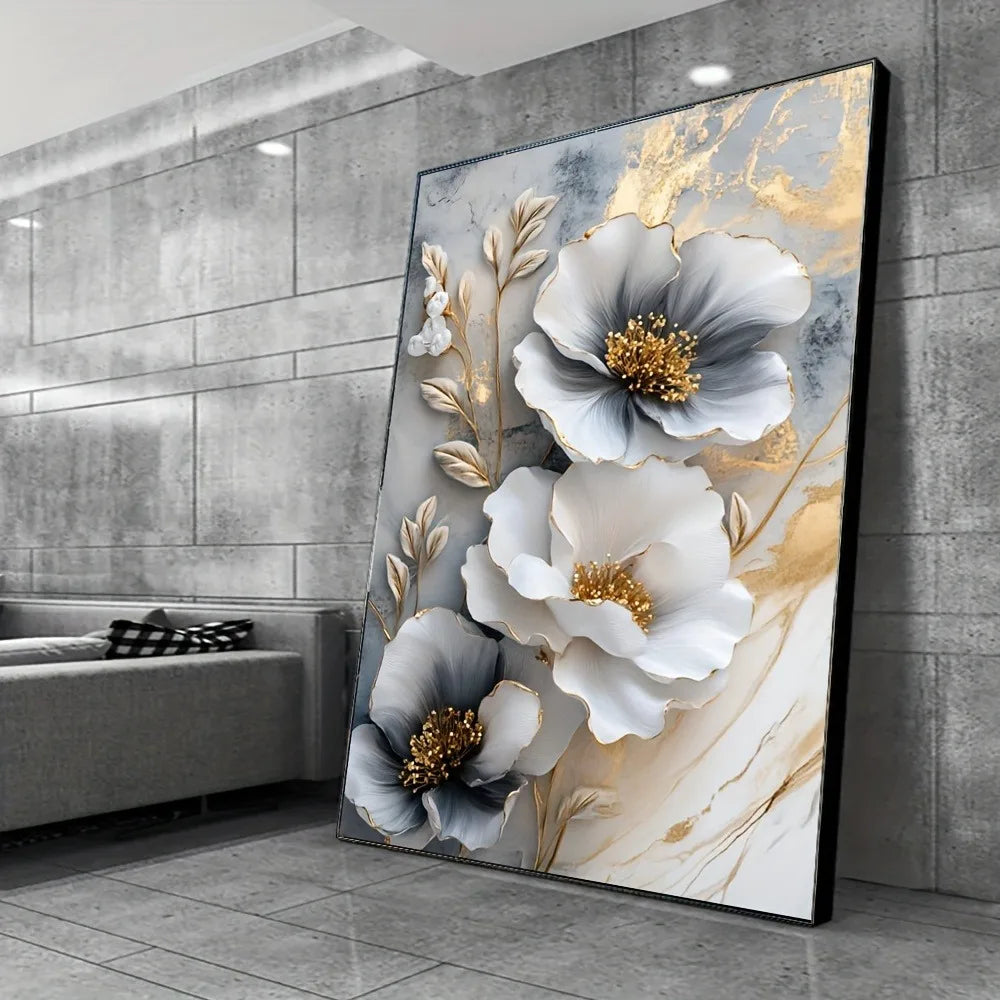 Modern Luxury Floral Canvas Mural Framed 3D Painting Living Room