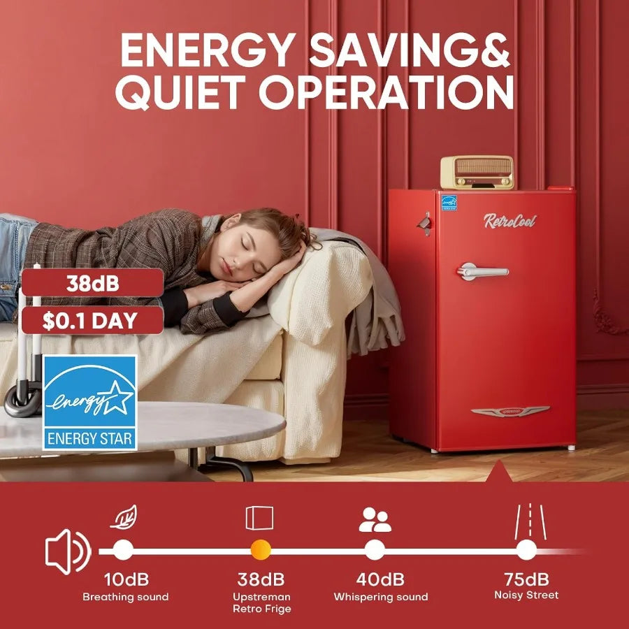 XMSJ Retro Mini Fridge With Bottle Opener For Bedroom Office