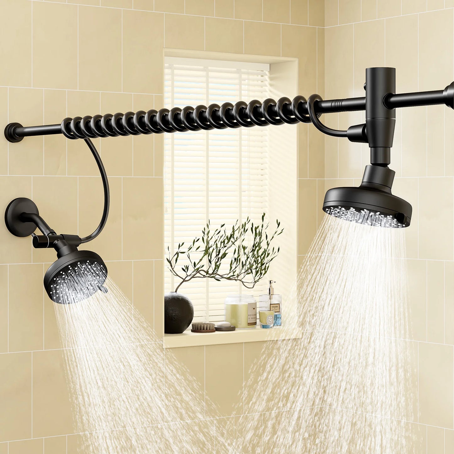 Dual Shower Head For Couples High Pressure Adjustable Slider