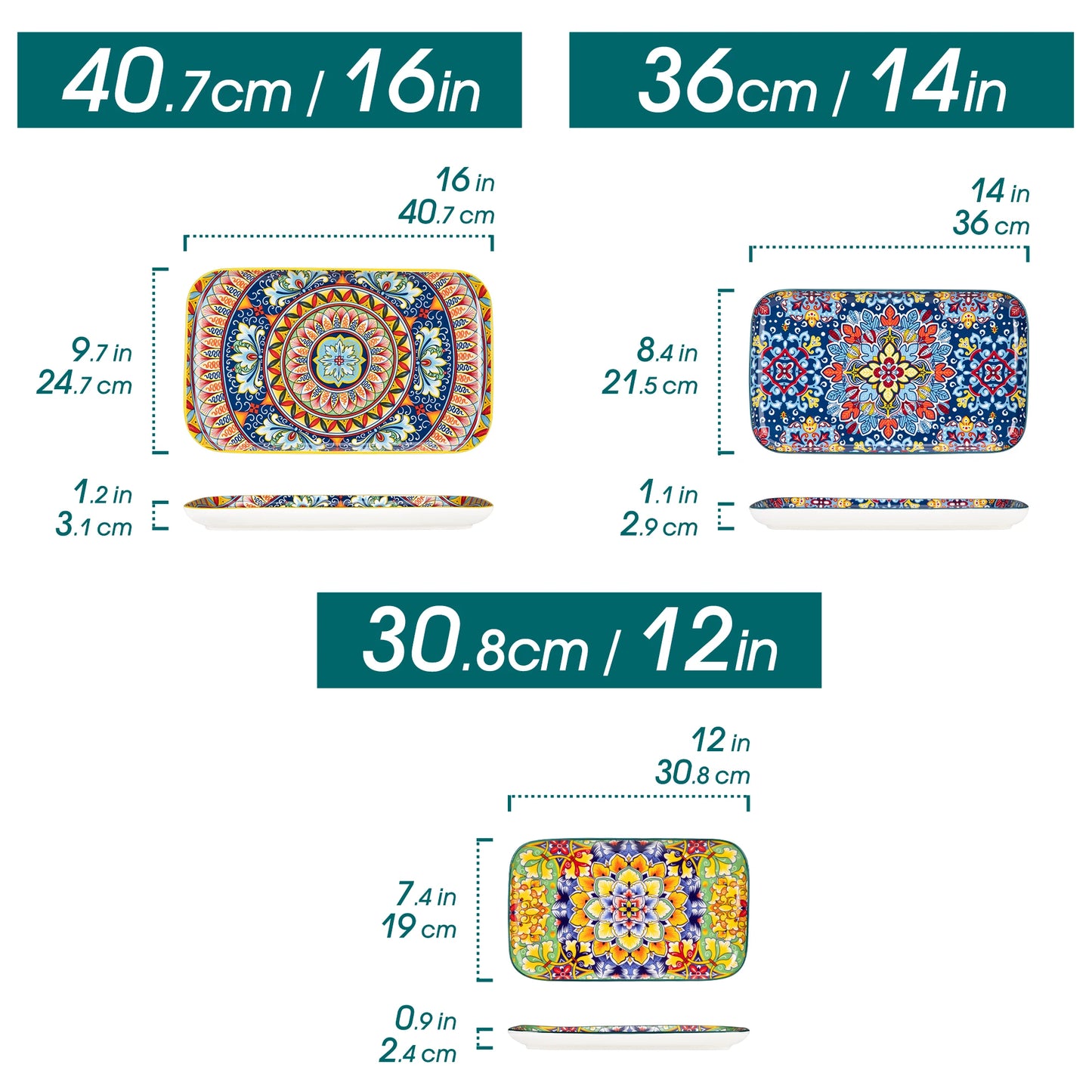 Malacasa Rectangular Ceramic Salad Plates Set for Cake and Appetizer Oven Safe