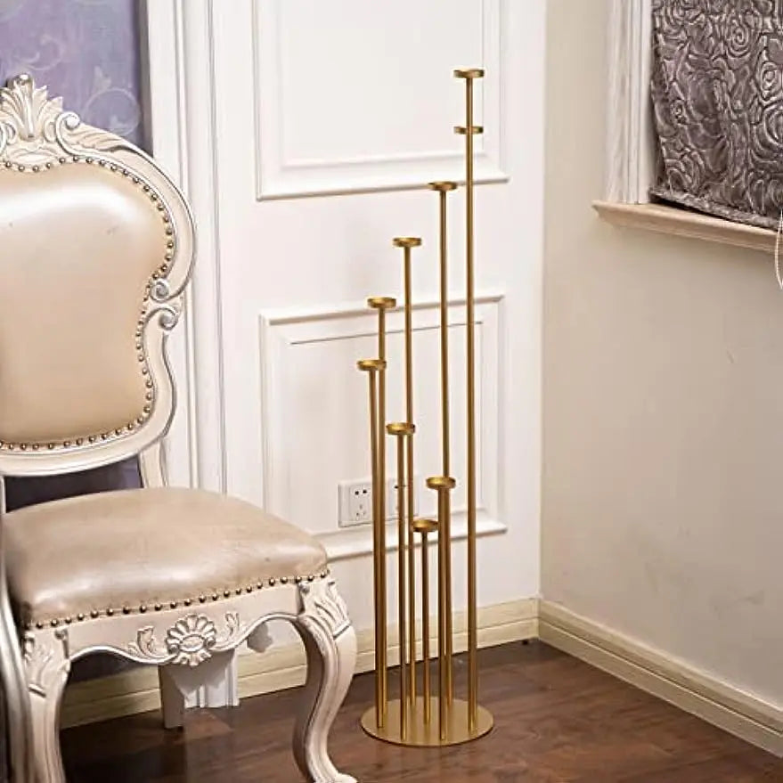 Nine Arms Gold And Black Pillar Taper Candle Holder Centerpiece