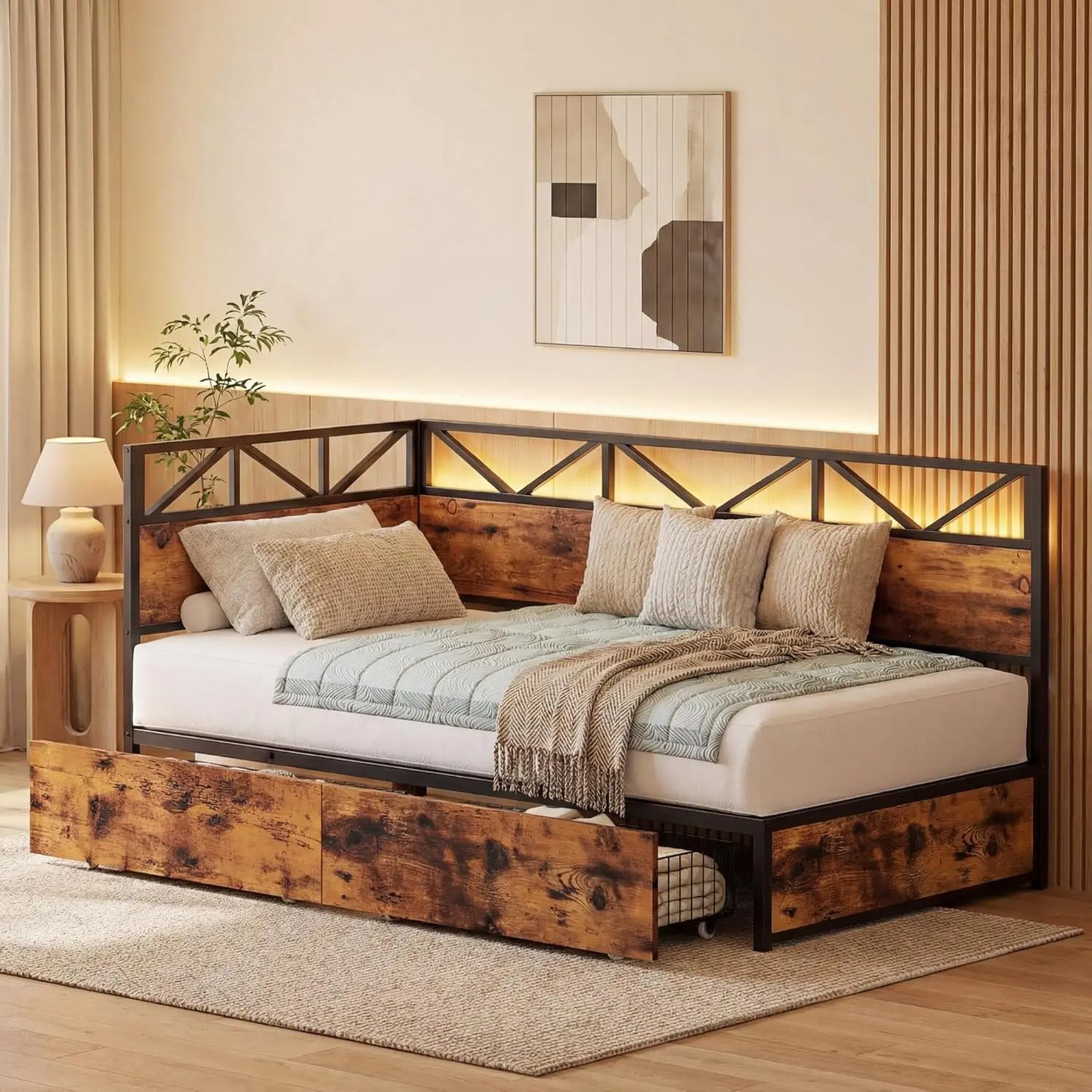 Folded Twin Daybed With Storage Drawers And Charging Station