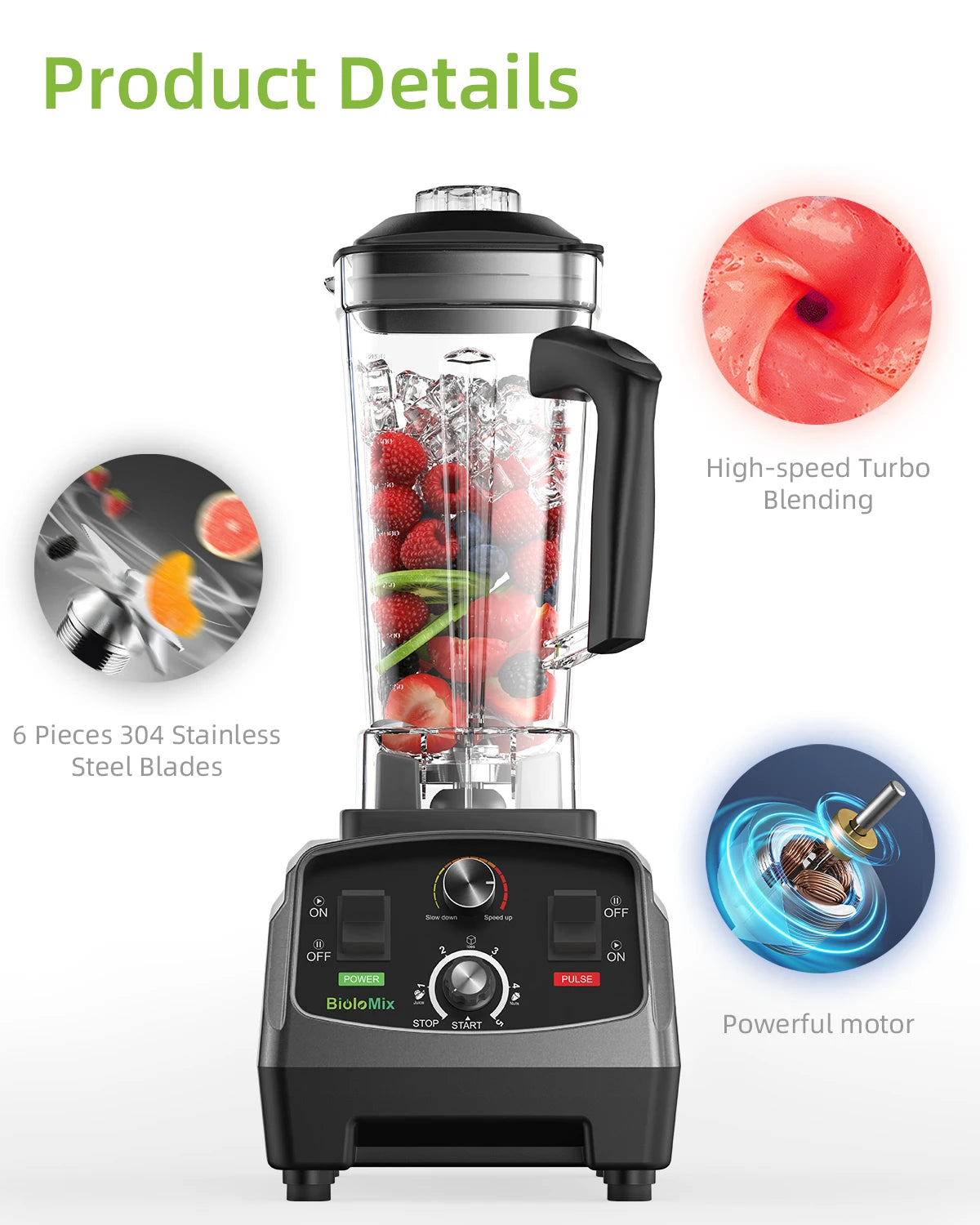 Biolomix 3HP 2200W Heavy Duty Blender Juicer Food Processor
