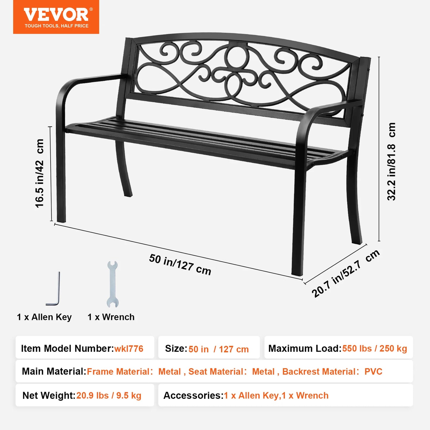 SucceBuy Outdoor Wood Metal Garden Bench 480 Lb Capacity