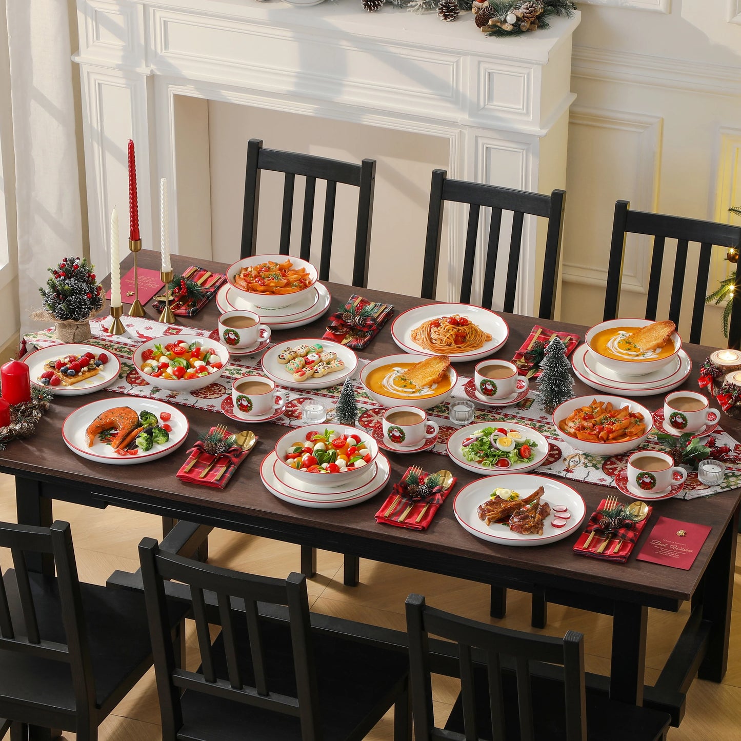 MALACASA Christmas Dinnerware Set Ceramic Plates Bowls Mugs