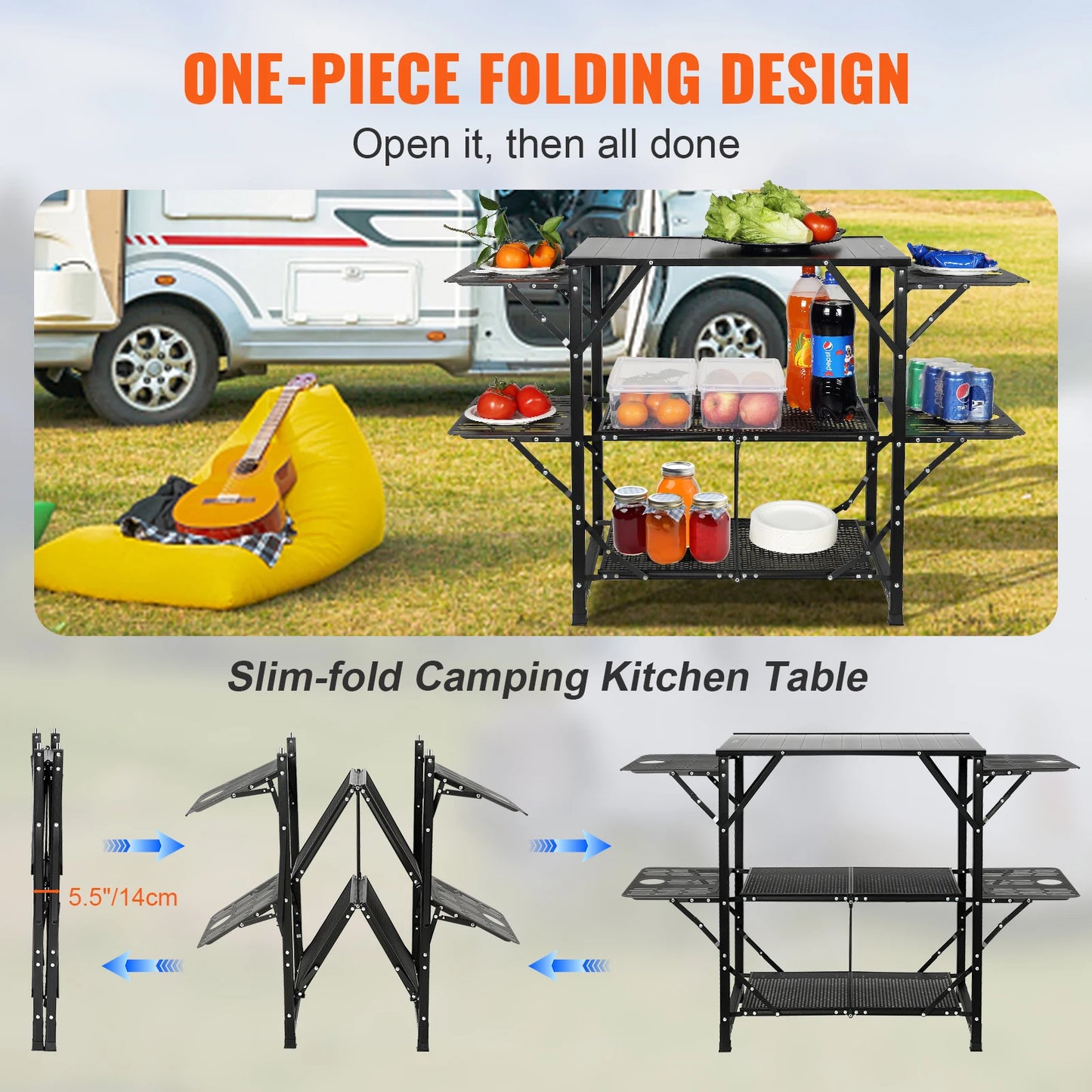 SucceBuy Camping Kitchen Table Folding Portable Outdoor Cooking Station