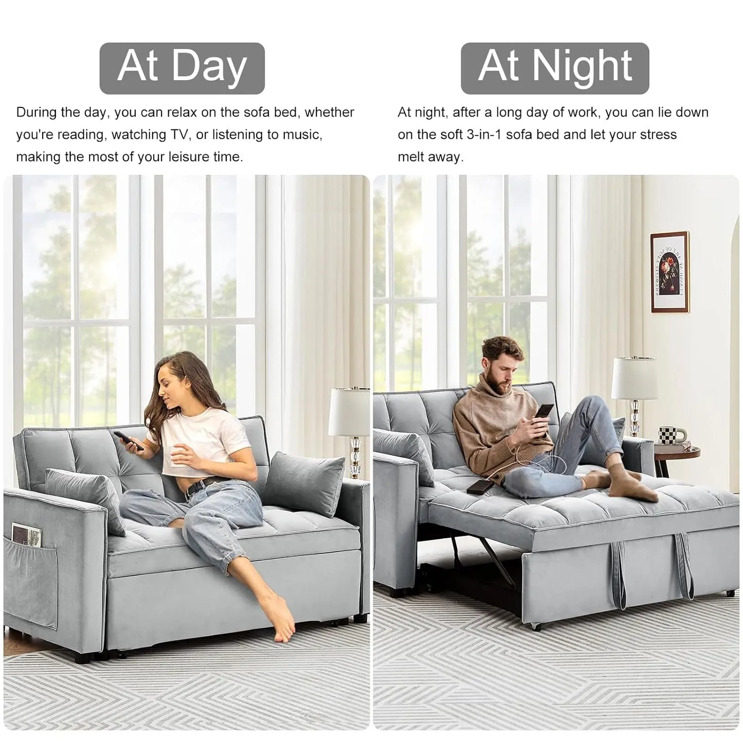 Convertible Sleeper Sofa Bed Modern Loveseat With Adjustable Reclining