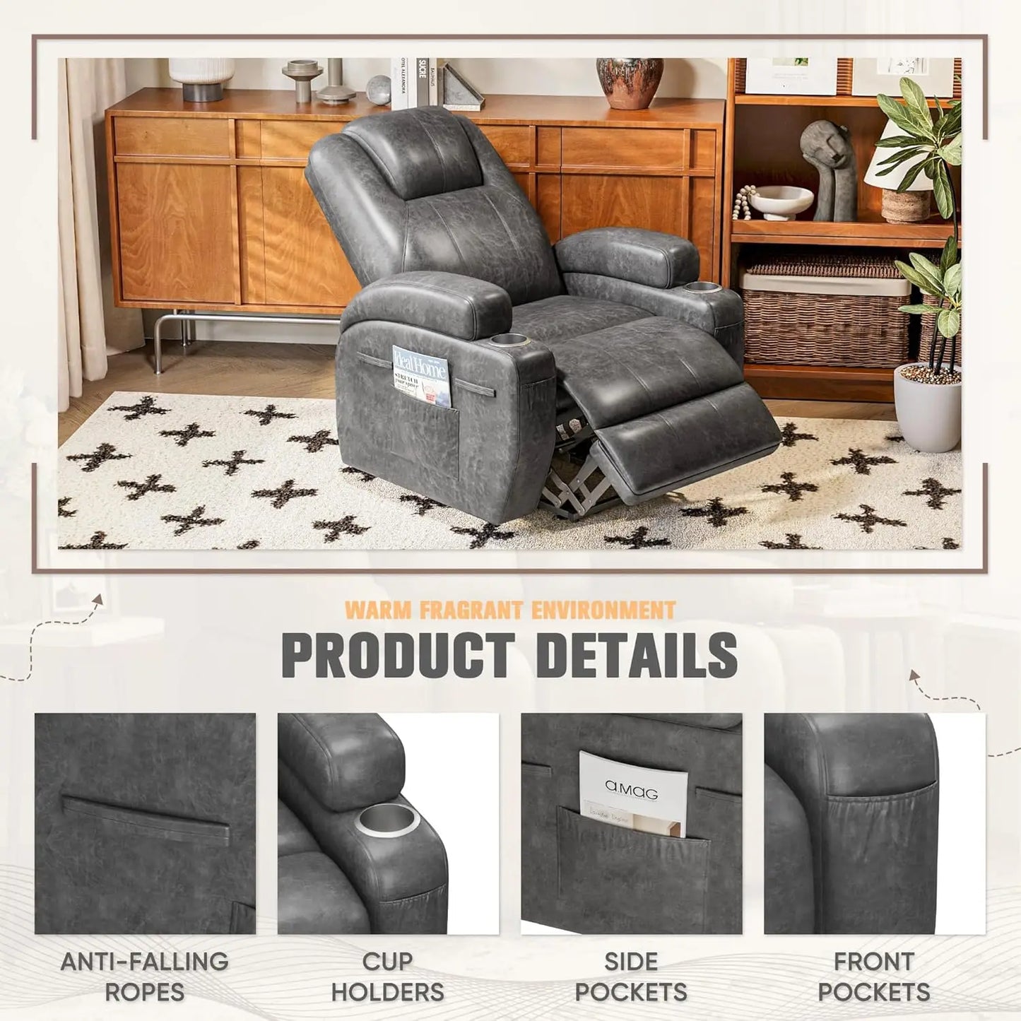 Power Lift Recliner Chair For Elderly With Cup Holders