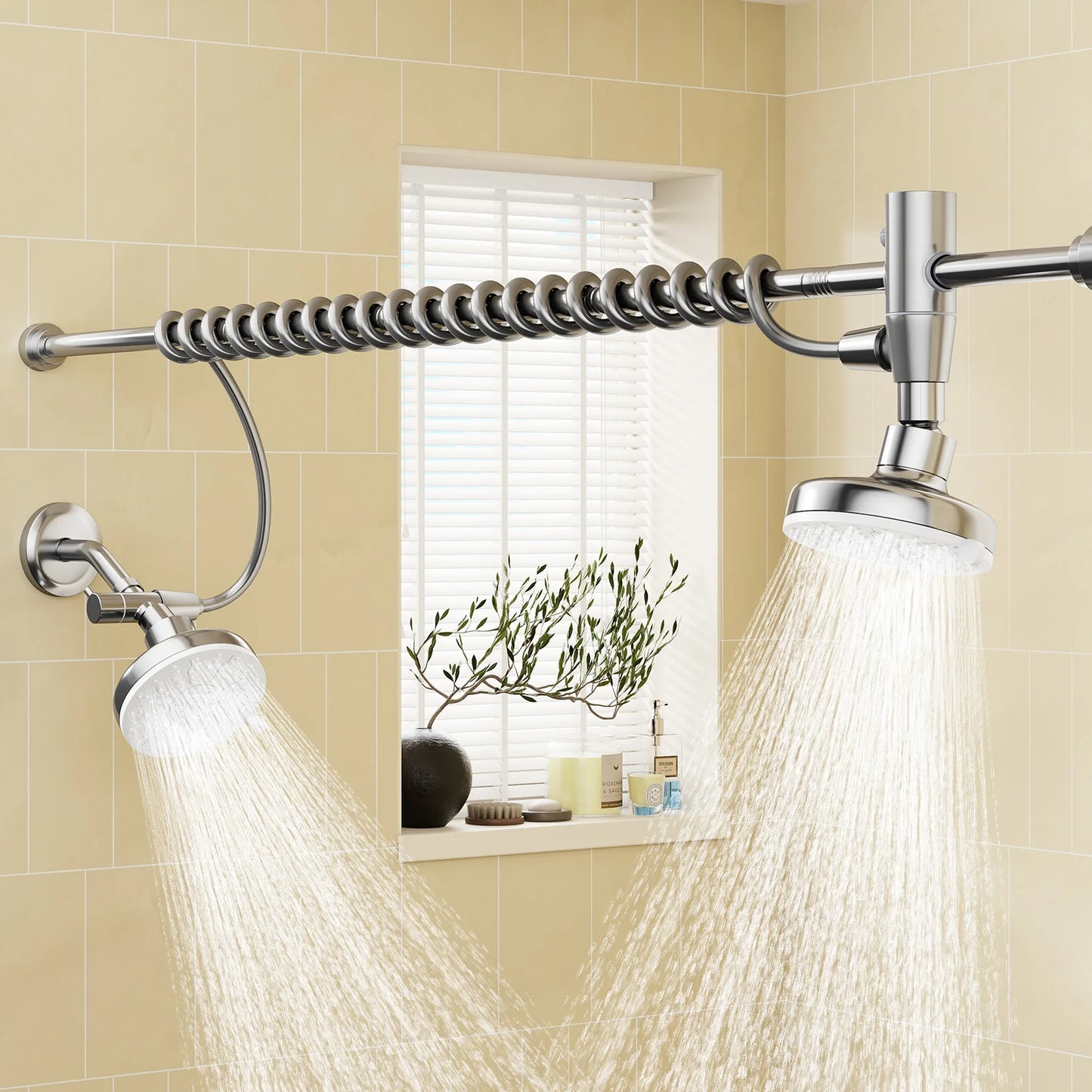 Dual Shower Head For Couples High Pressure Adjustable Slider