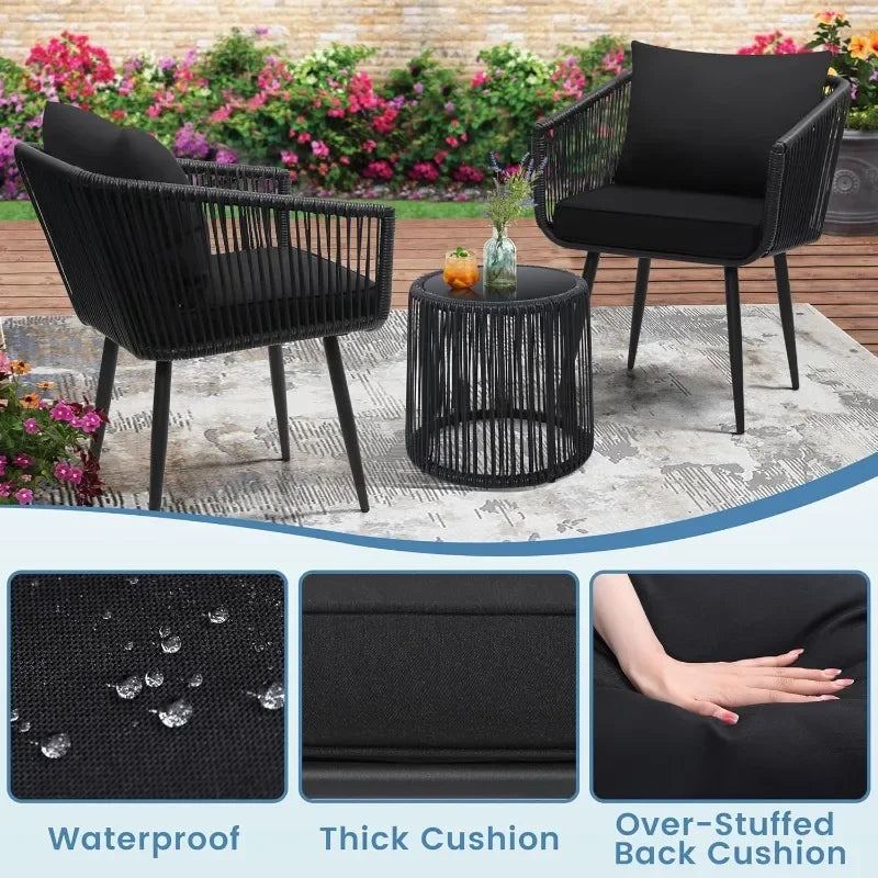 Quality Outdoor Patio Rattan Bistro Set With Side Table