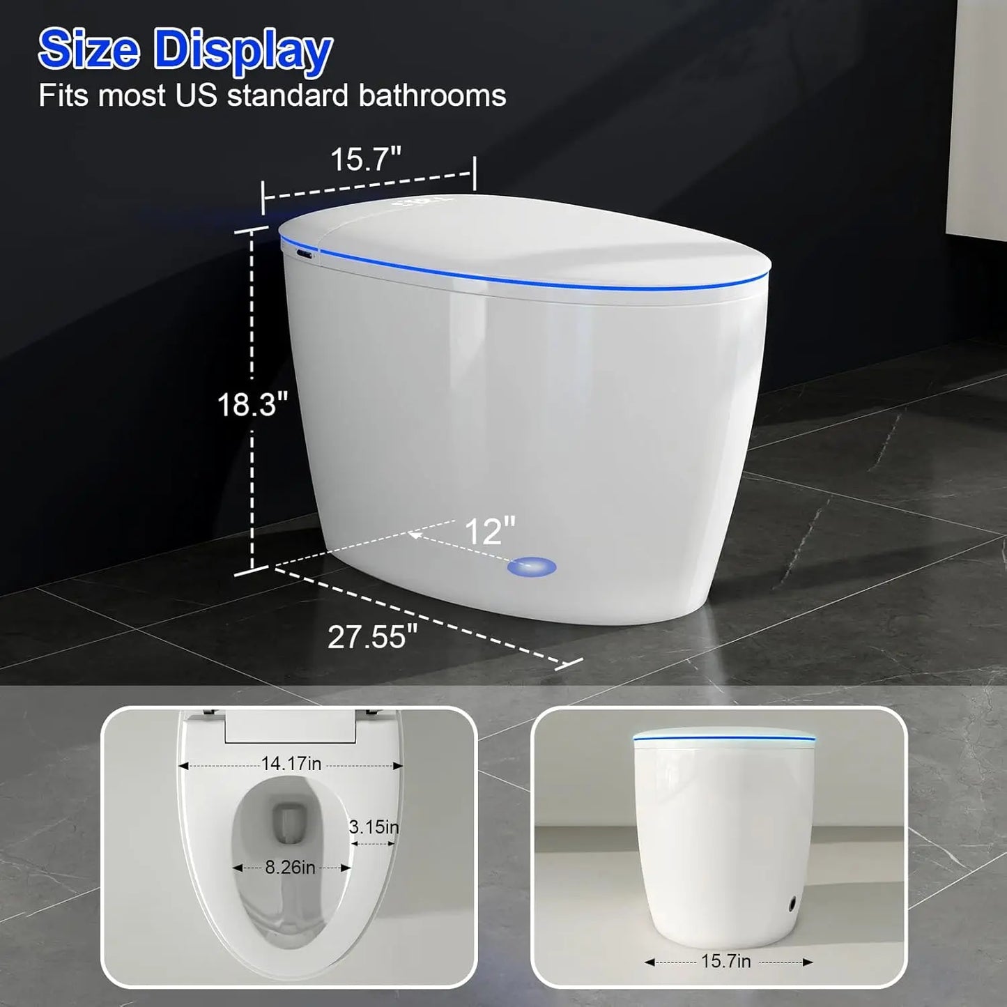 Smart Toilet With Bidet Auto Open Close Lid Dual Flush