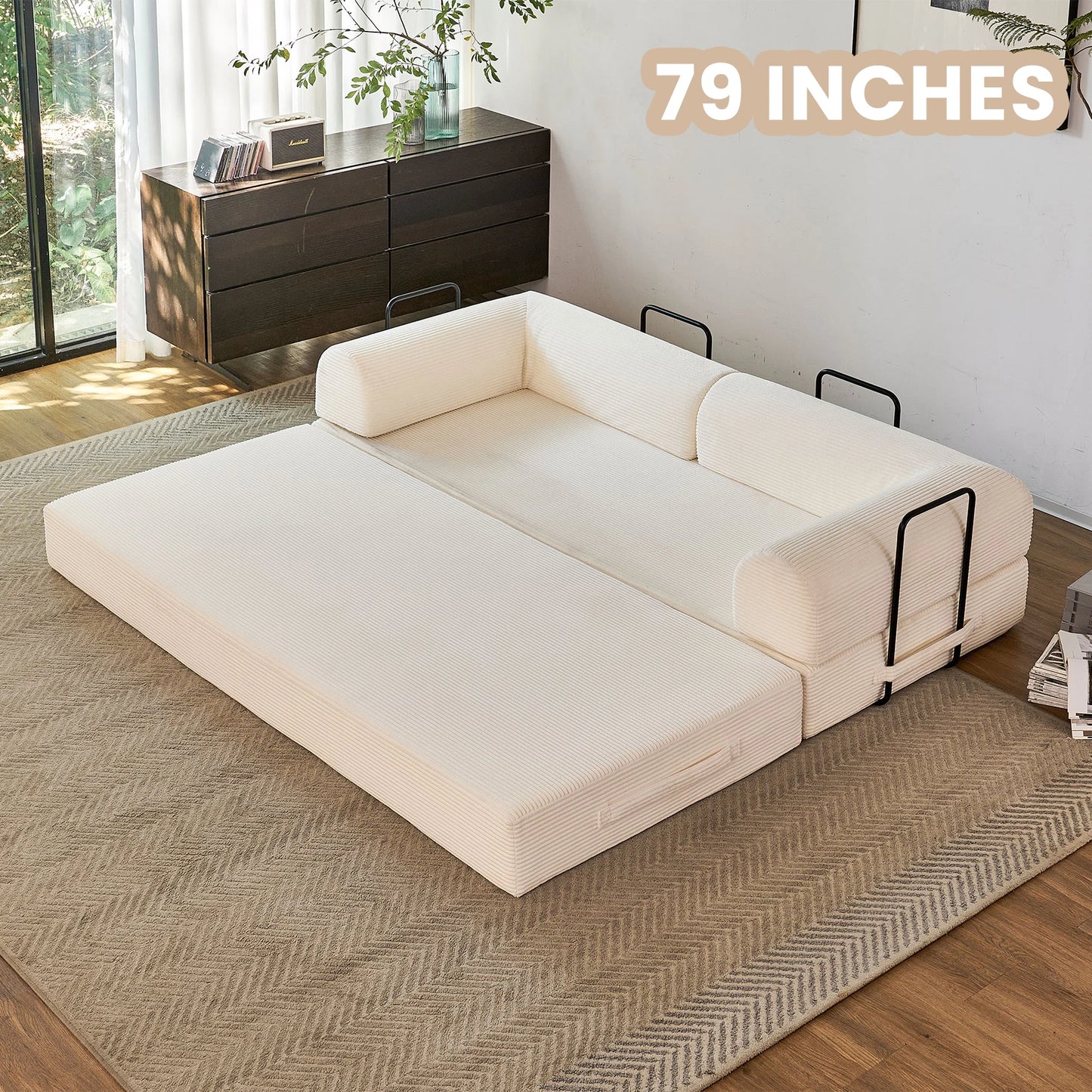 Convertible Sofa Bed With L-Shaped Armrests For Living Room