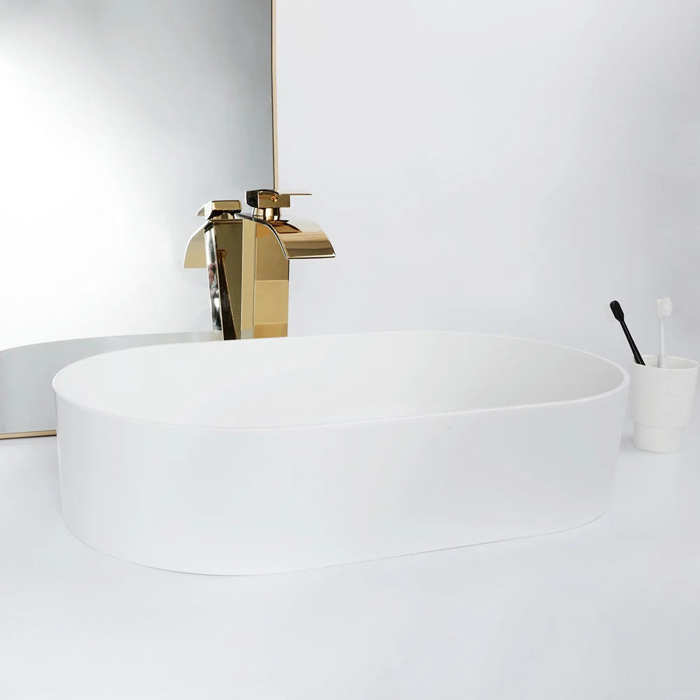 YANKSMART Artificial Stone Bathroom Vessel Sink with Waterfall Faucet