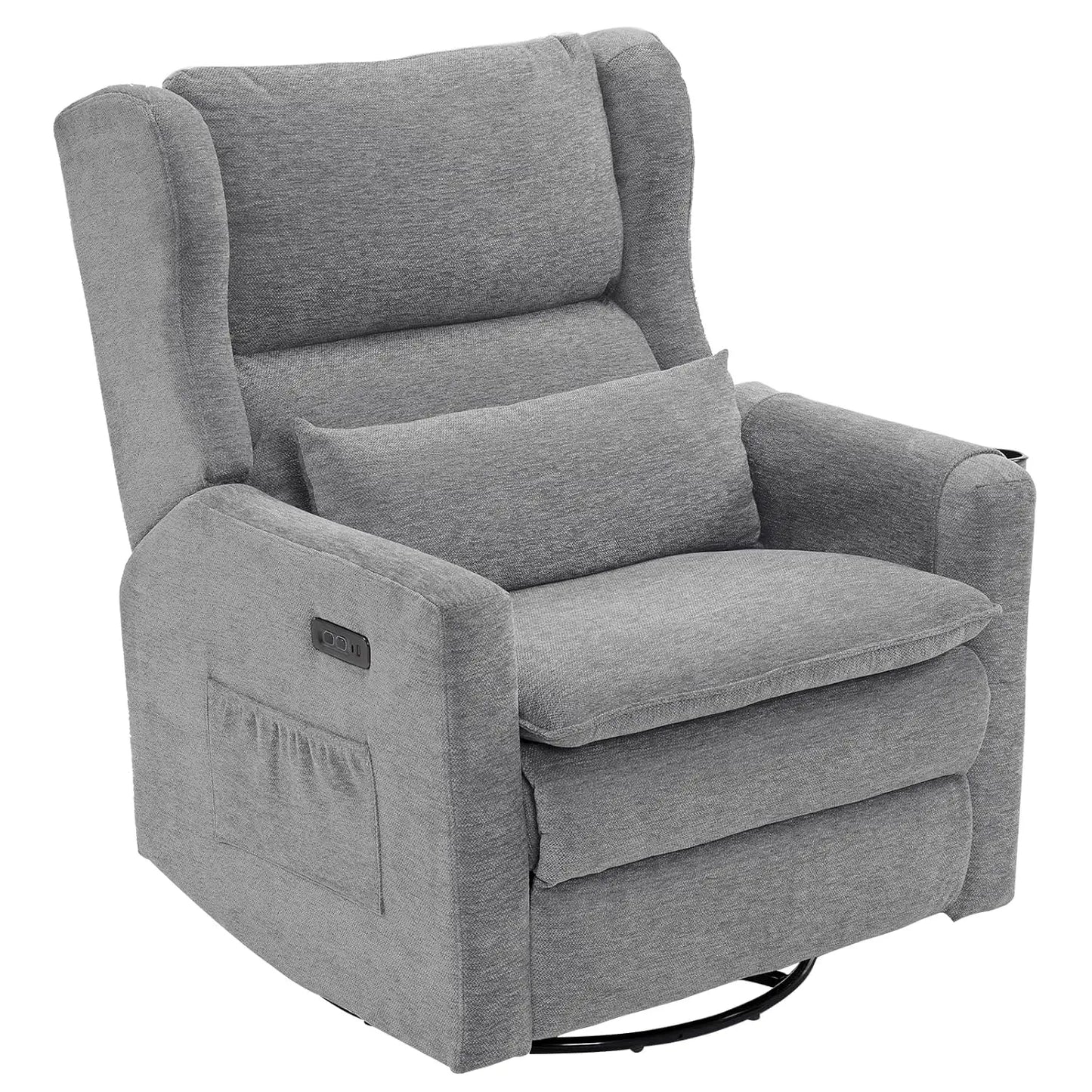 Power Swivel Glider Recliner Chair With Headrest And Lumbar