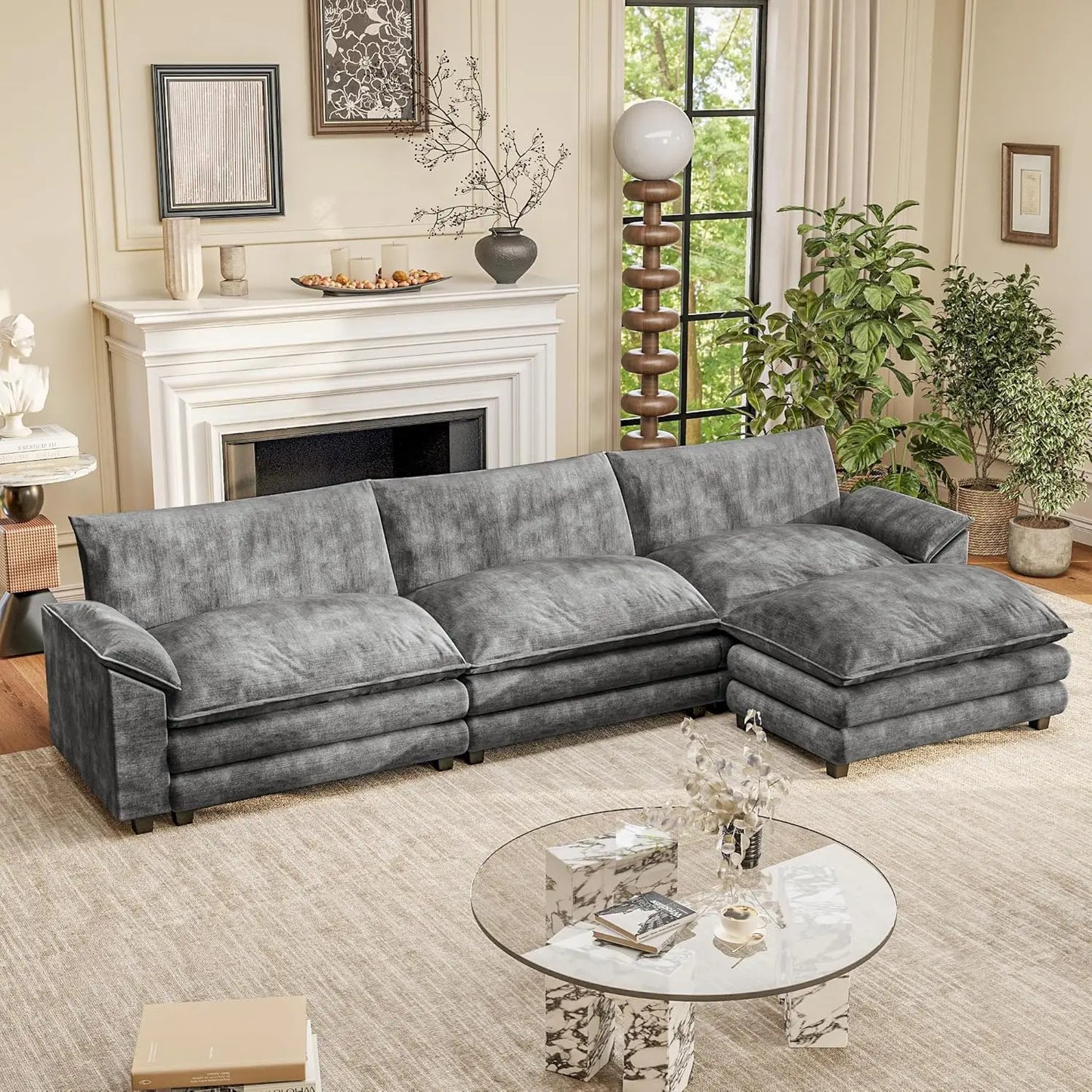 Modular Sectional Sofa With Reversible Ottoman Deep Seat Chenille