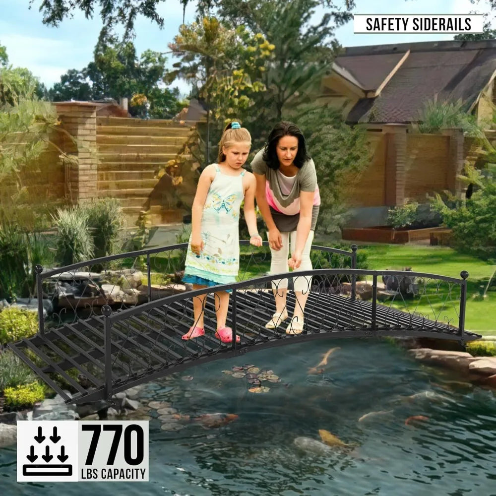 Metal Garden Bridge Durable Outdoor Footbridge With Siderails