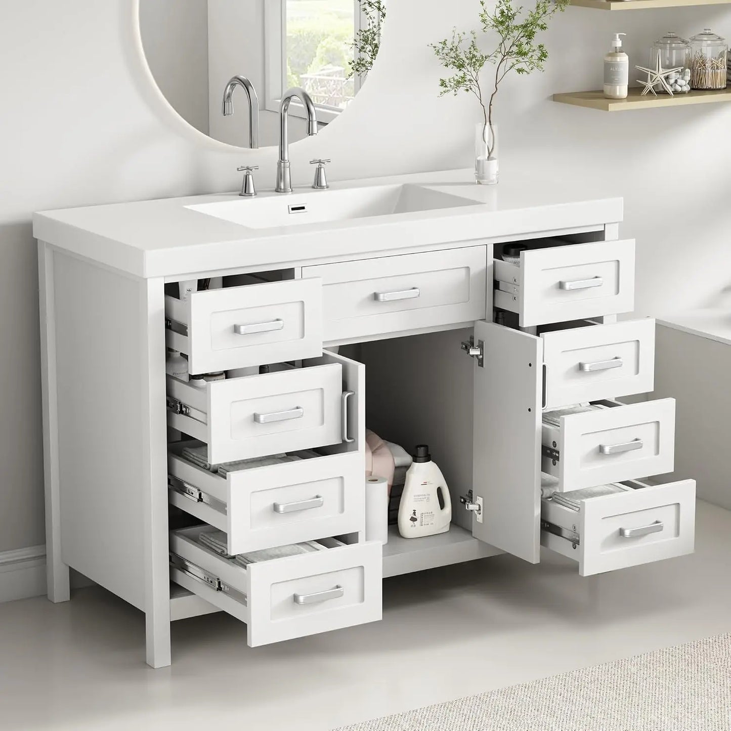 Modern Vanity Sink Cabinet With 2 Doors And 8 Drawers