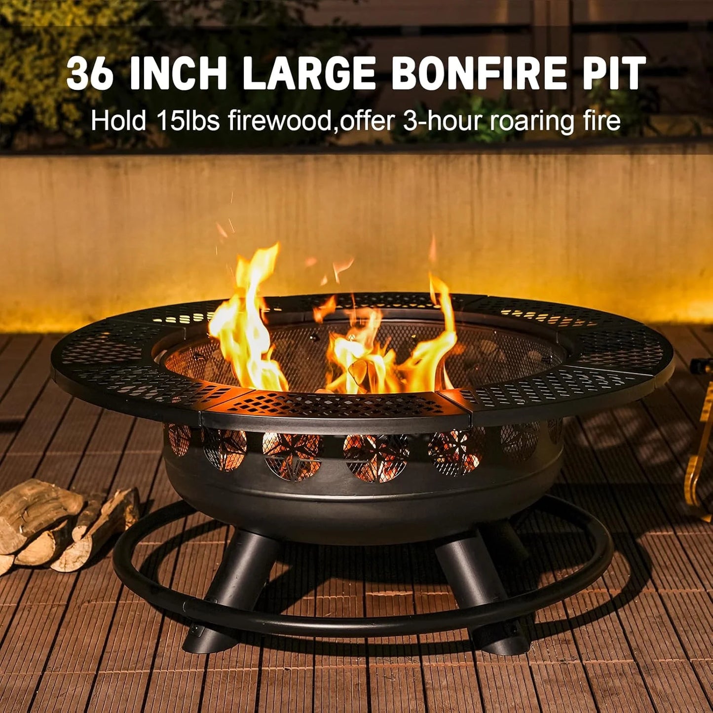 Three In One Outdoor Fire Pit With Lid And Two Cooking Grills Wood Burning