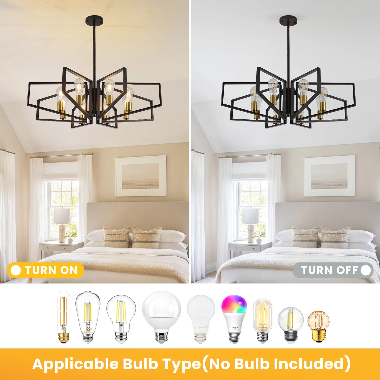 Modern 8 Light Geometric Metal Chandelier With Adjustable Height Pendant