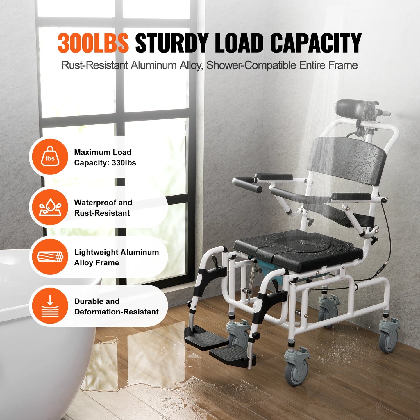 SucceBuy Shower Wheelchair Aluminum For Inside Shower Disabled 300 Lbs