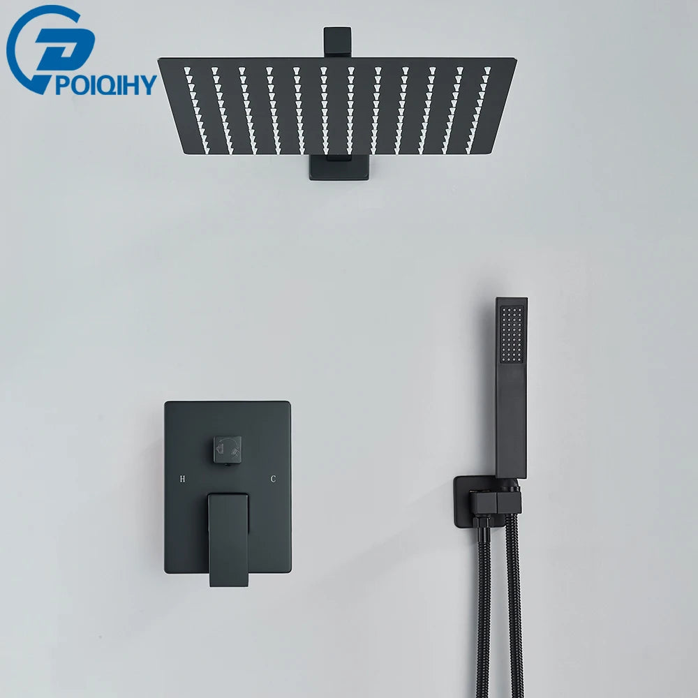 Poiqihy Wall Mounted Rainfall Shower Faucet Set With Single Handle