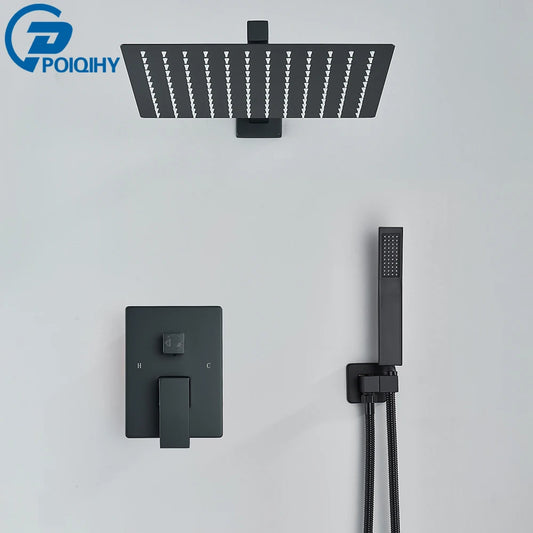 Poiqihy Wall Mounted Rainfall Shower Faucet Set With Single Handle