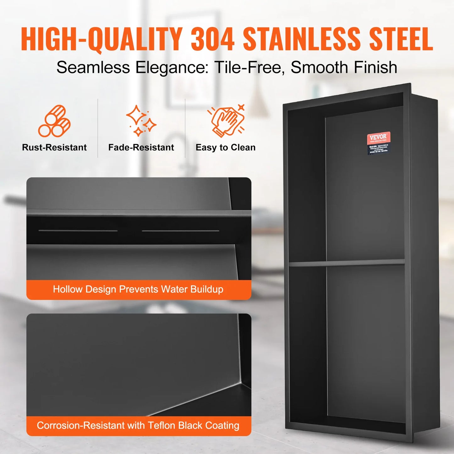 SucceBuy 304 Stainless Steel Wall Shower Niche With Double Shelves