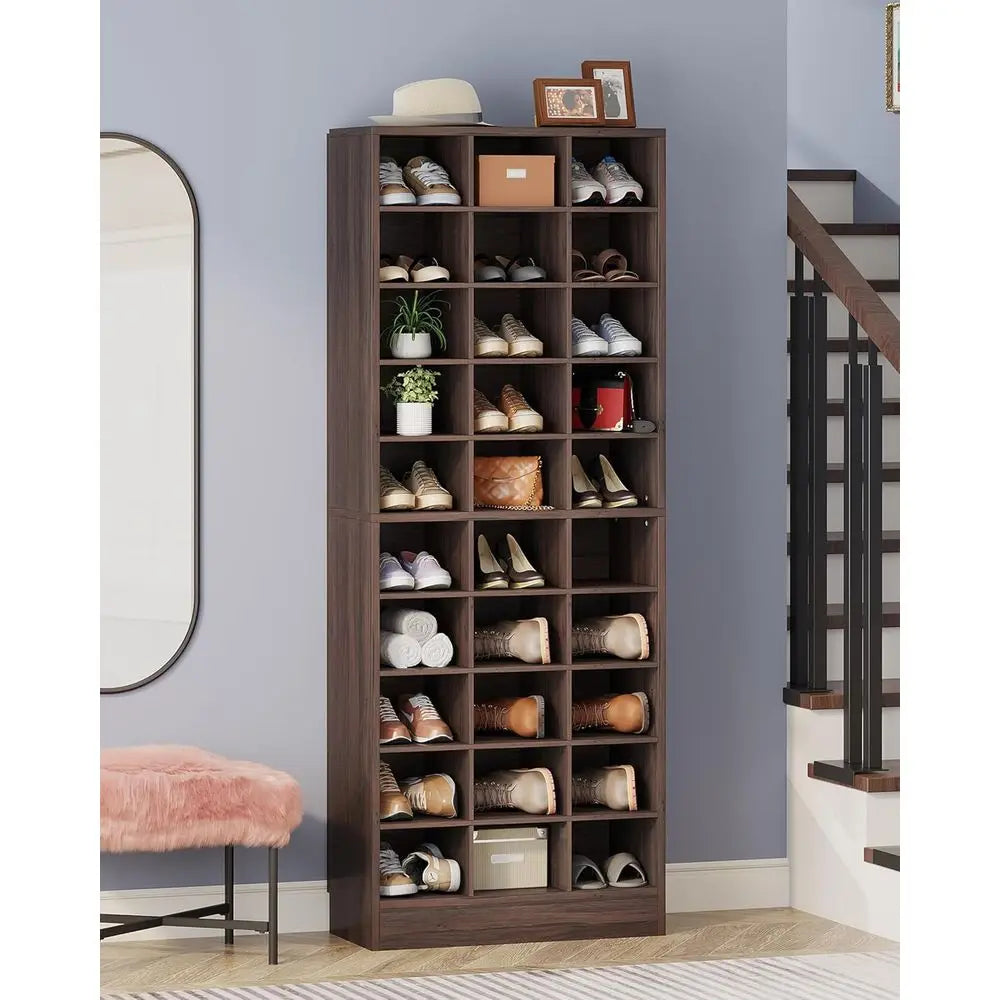 10-Tier Wooden Shoe Cabinet With 30 Cubbies Entryway Organizer