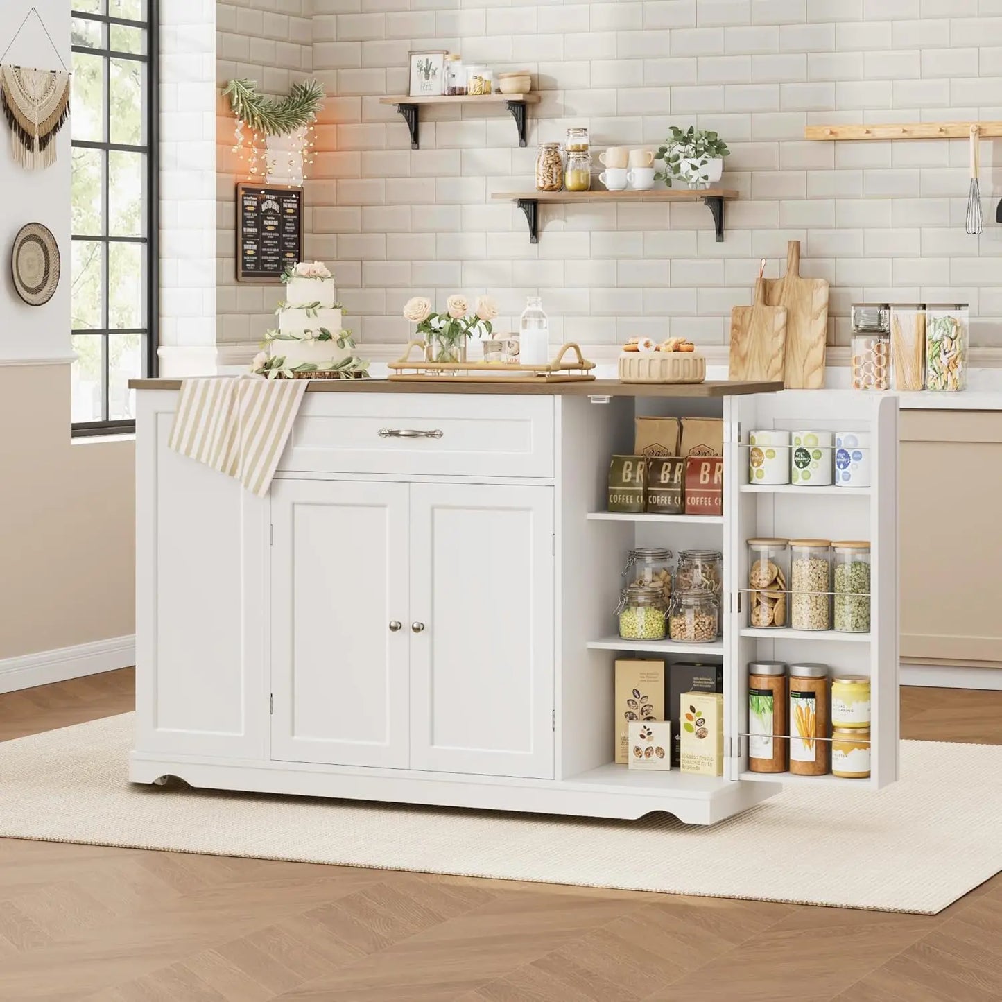 MOYU Kitchen Island Cart With Storage On Wheels 2 Drawers