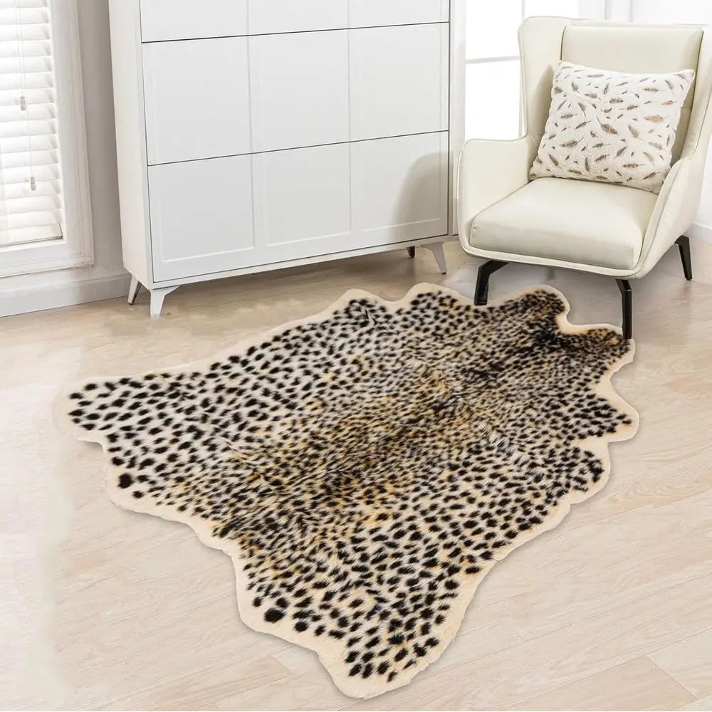 Faux Fur Leopard Print Animal Skin Rug for Home Office