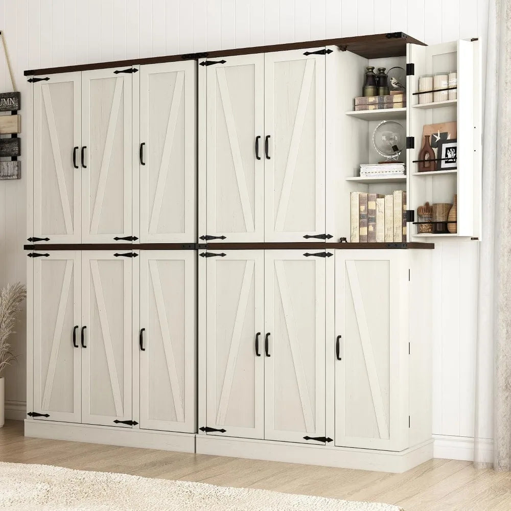Farmhouse Kitchen Pantry Cabinet With Barn Doors And Adjustable Shelves