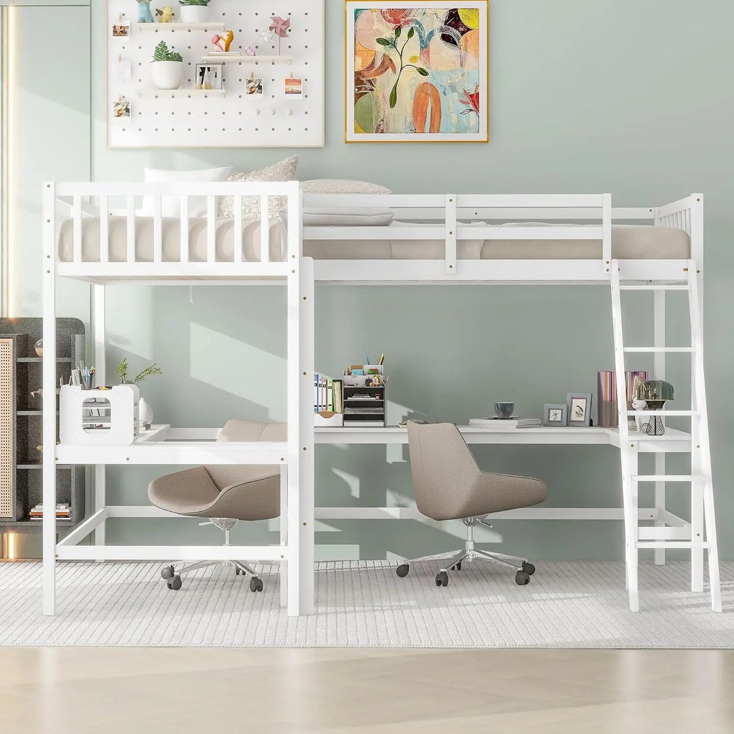 Corner Double Loft Bed L Shaped Desks And Slant Ladder