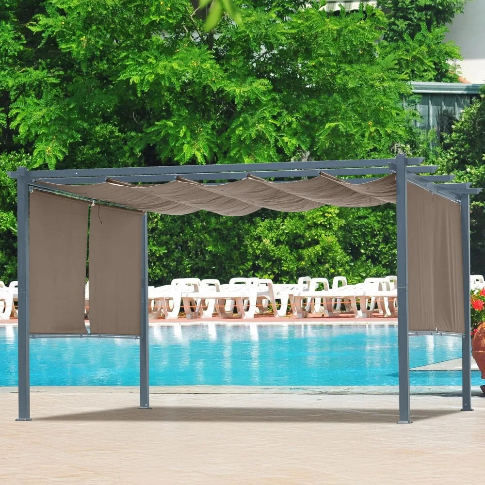 DUOFU Aluminum Frame Retractable Canopy Pergola With Roller Curtains