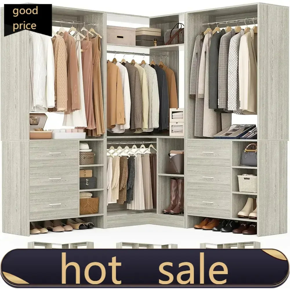 6-Drawer L-Shaped Walk-In Closet Organizer With Tower