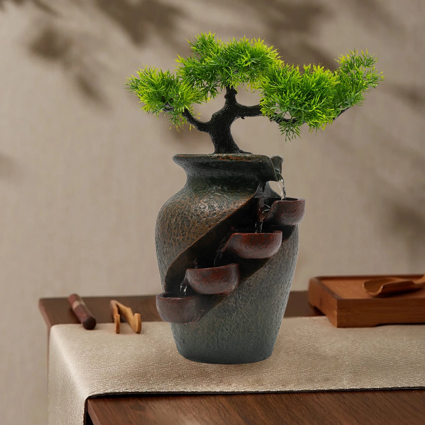 Mini Waterfall Tabletop Fountain Indoor Relaxation Water Feature Home Decoration
