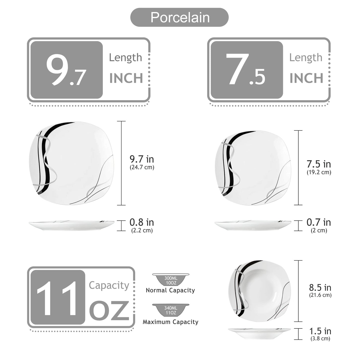MALACASA Fiona Porcelain Dinnerware Set With Dinner Dessert Soup Plates