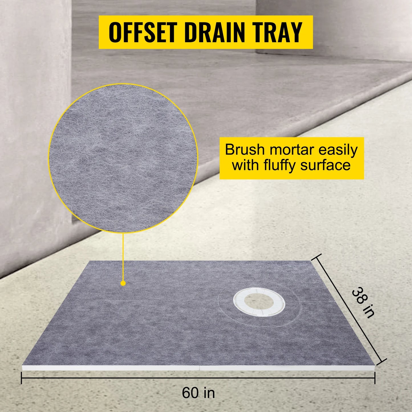 Waterproofing Shower Kit With Offset Drain Stainless Steel Grate