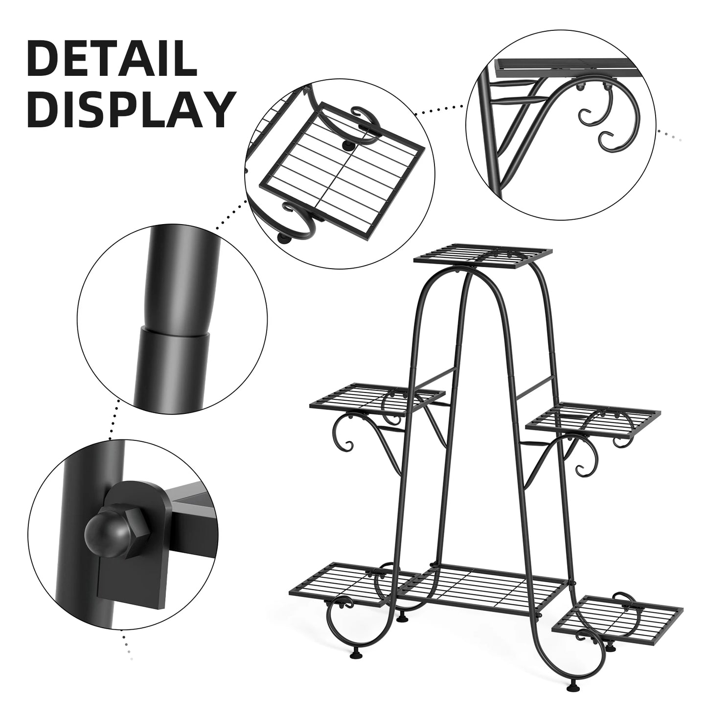 6 Tier Metal Plant Stand Garden Rack Wrought Iron Outdoor