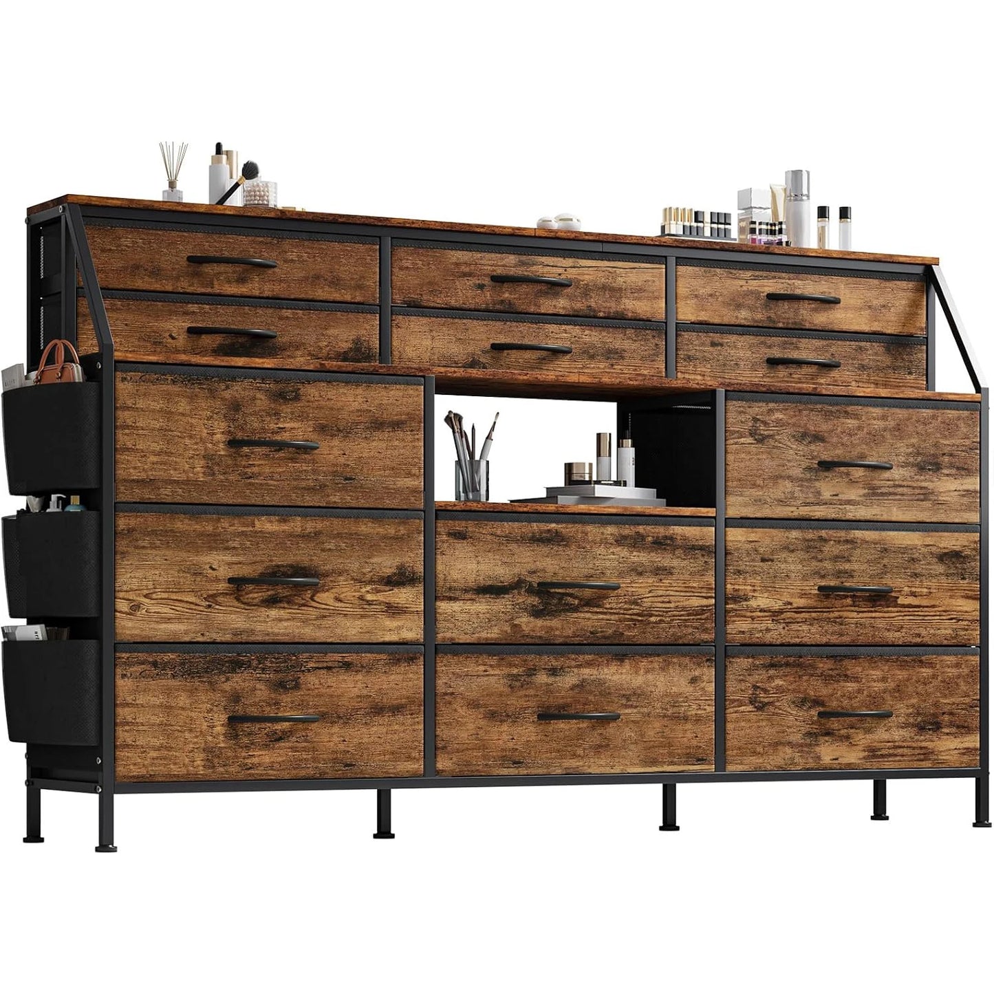 TWISTER.CK 14 Drawer Dresser With Wooden Top Fabric Chest Bedroom