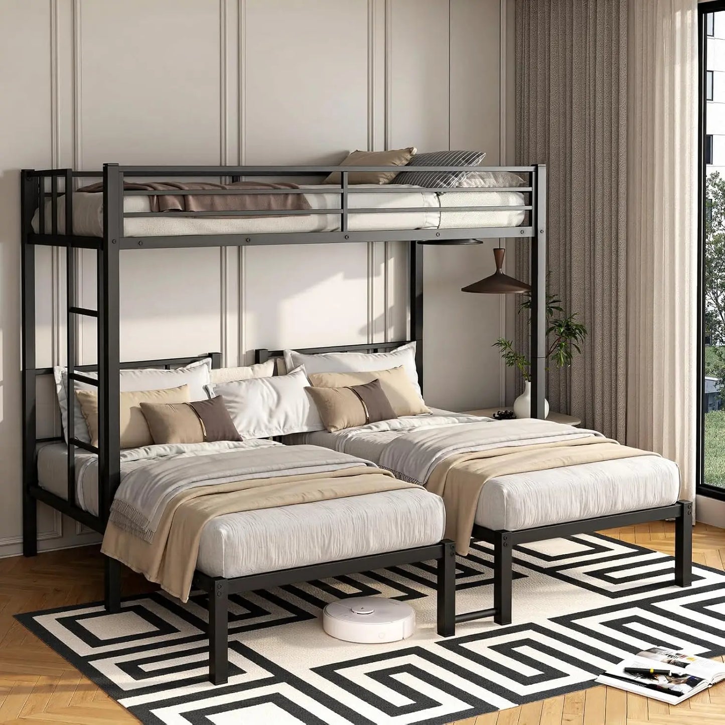 Triple Bunk Bed Metal Frame Twin Over Twin Over Twin With Guardrails