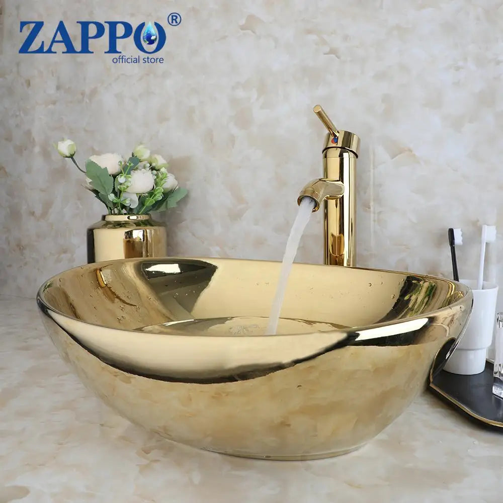 ZAPPO Vessel Sink Ceramic Above Counter Faucet Set
