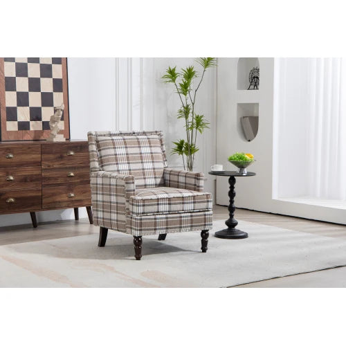 Upholstered Accent Chair Vintage Armchair With Porcelain Print Linen Fabric