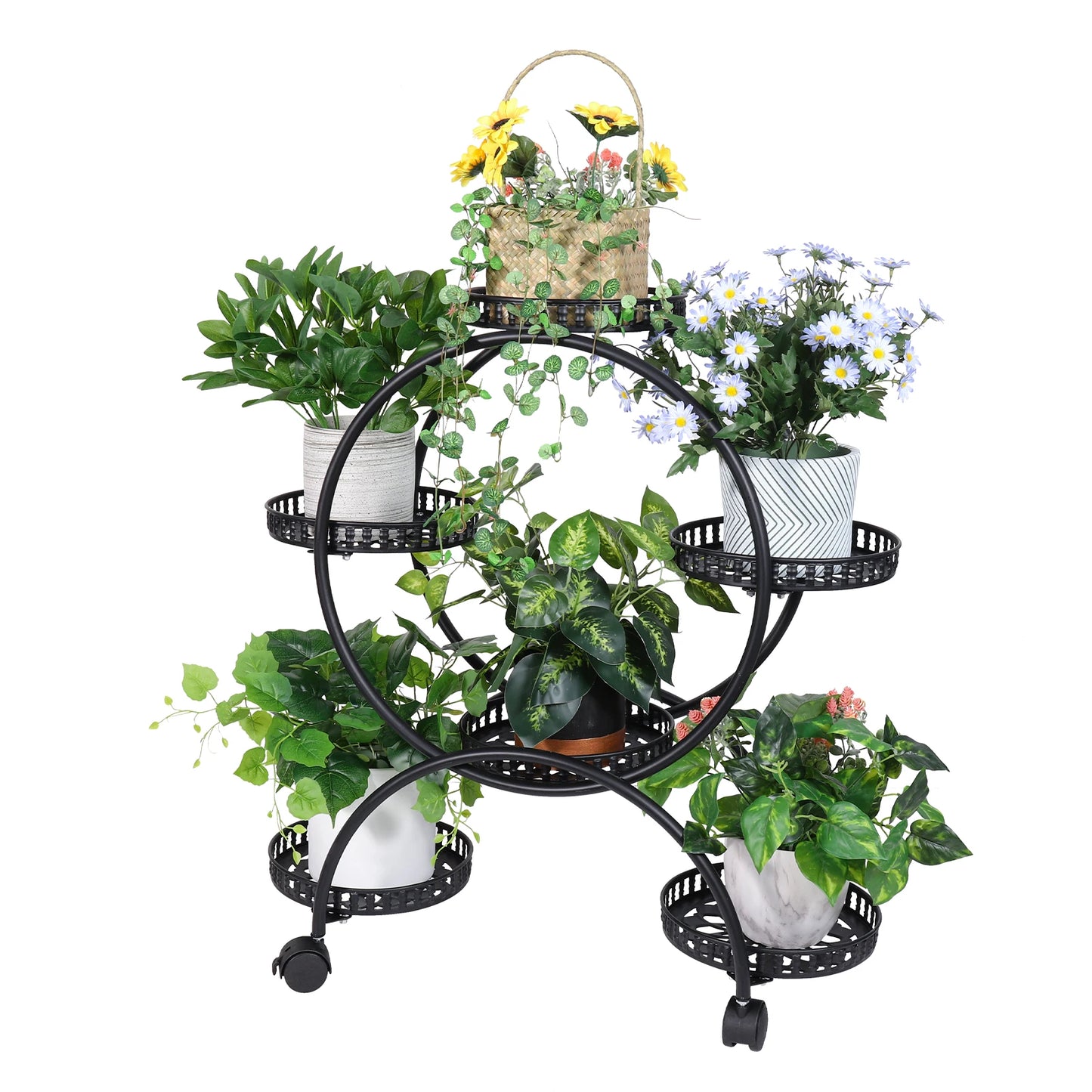 BINGOPAW 6-Tier Metal Plant Stand On Wheels For Indoor Outdoor